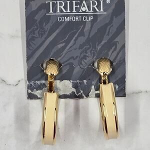 NWT Trifari Two-Tone Gold & White Clip-On Hoops